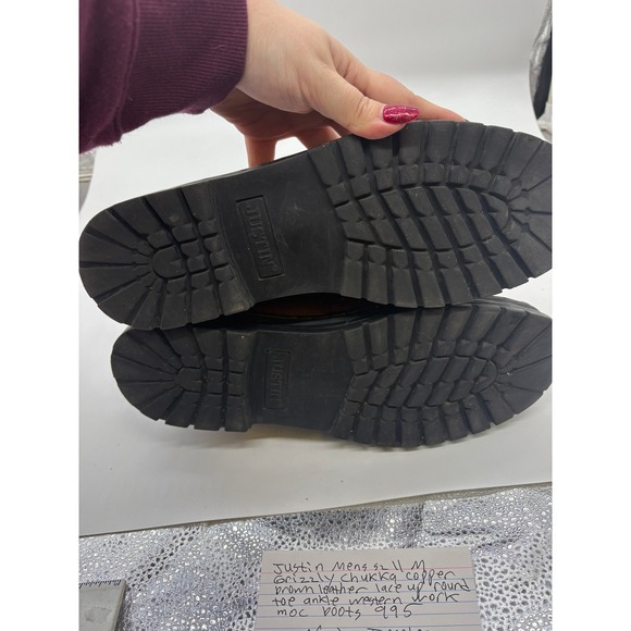 Justin Mens 11M Copper Grizzly Chukka Ankle Western Moc Toe ankle Boots 995 - Picture 3 of 10